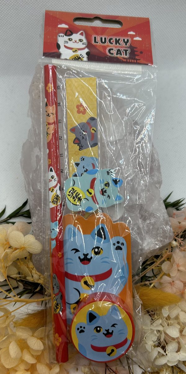 Blue Lucky Cat Stationary Set