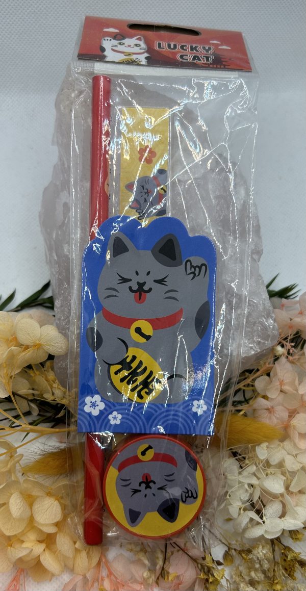 Grey Lucky Cat Stationary Set