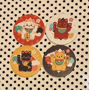 Maneki Neko Set of 4 Lucky Cat Coasters