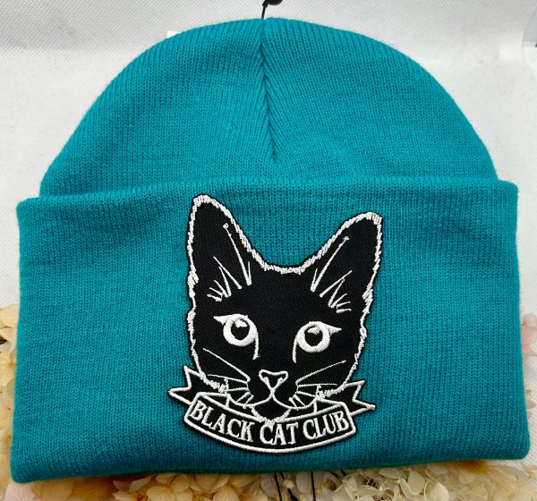 Turquoise Black Cat Club Beanie