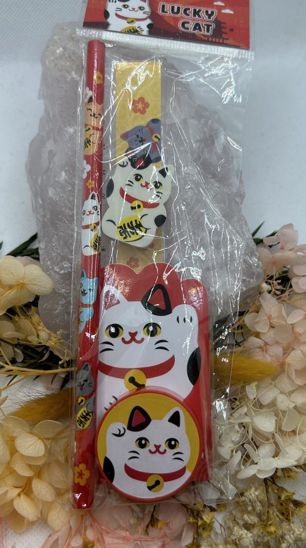 White Lucky Cat Stationary Set