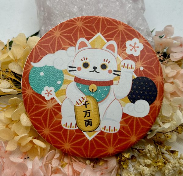 White Cat Lucky Cat Coaster