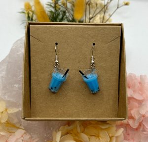 Blue Bubble Tea Silver Plate Earrings 