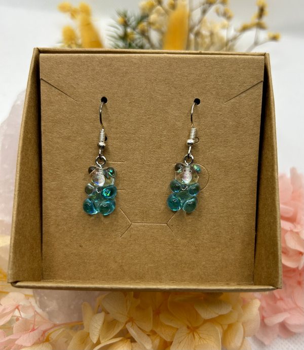 Blue Glittery Gummy Bear Silver Plate Earrings