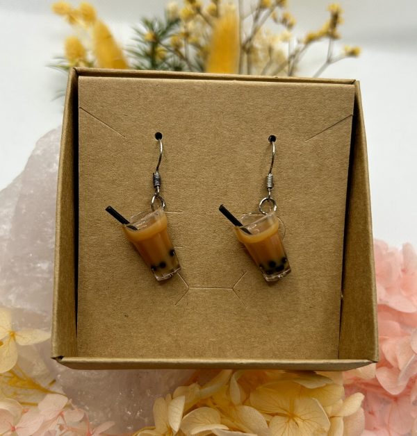 Brown Bubble Tea Silver Plate Earrings