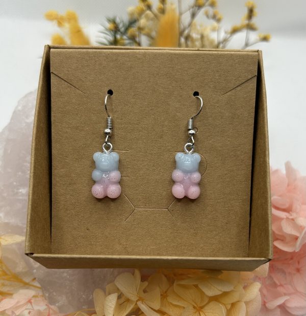 Pink and Blue Gummy Bear Silver Plate Earrings