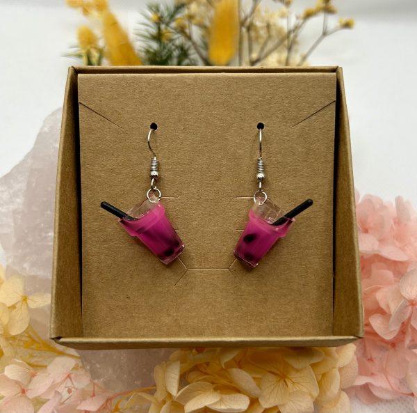 Pink Bubble Tea Silver Plate Earrings