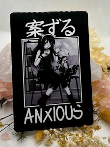 Tokyo Spirit Anxious manga girl tin sign black and white