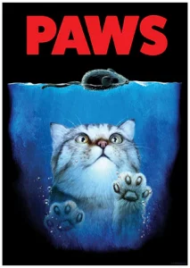 Paws poster – cat inspired Jaws movie design